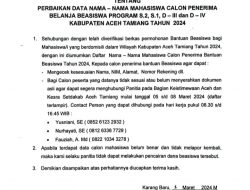 Pemkab Aceh Tamiang Revisi Nama Mahasiswa Calon Penerima Beasiswa Tahun 2024