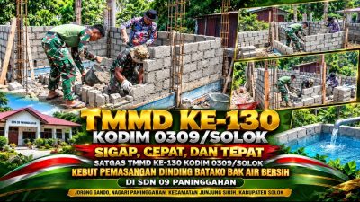 Satgas TMMD ke-130 Kodim 0309/Solok Percepat Pembangunan Bak Air Bersih di SDN 09 Paninggahan