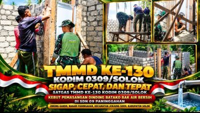 Serka Nazir Bersama Satgas TMMD ke-130 Kodim 0309/Solok Gotong Royong Bangun Bak Air Bersih di Junjung Sirih